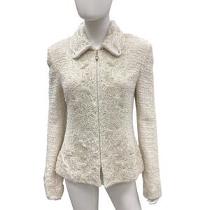 St. John Couture Blazer Women’s SZ 12 Full Zipper Ornate Pull Beautiful Beading